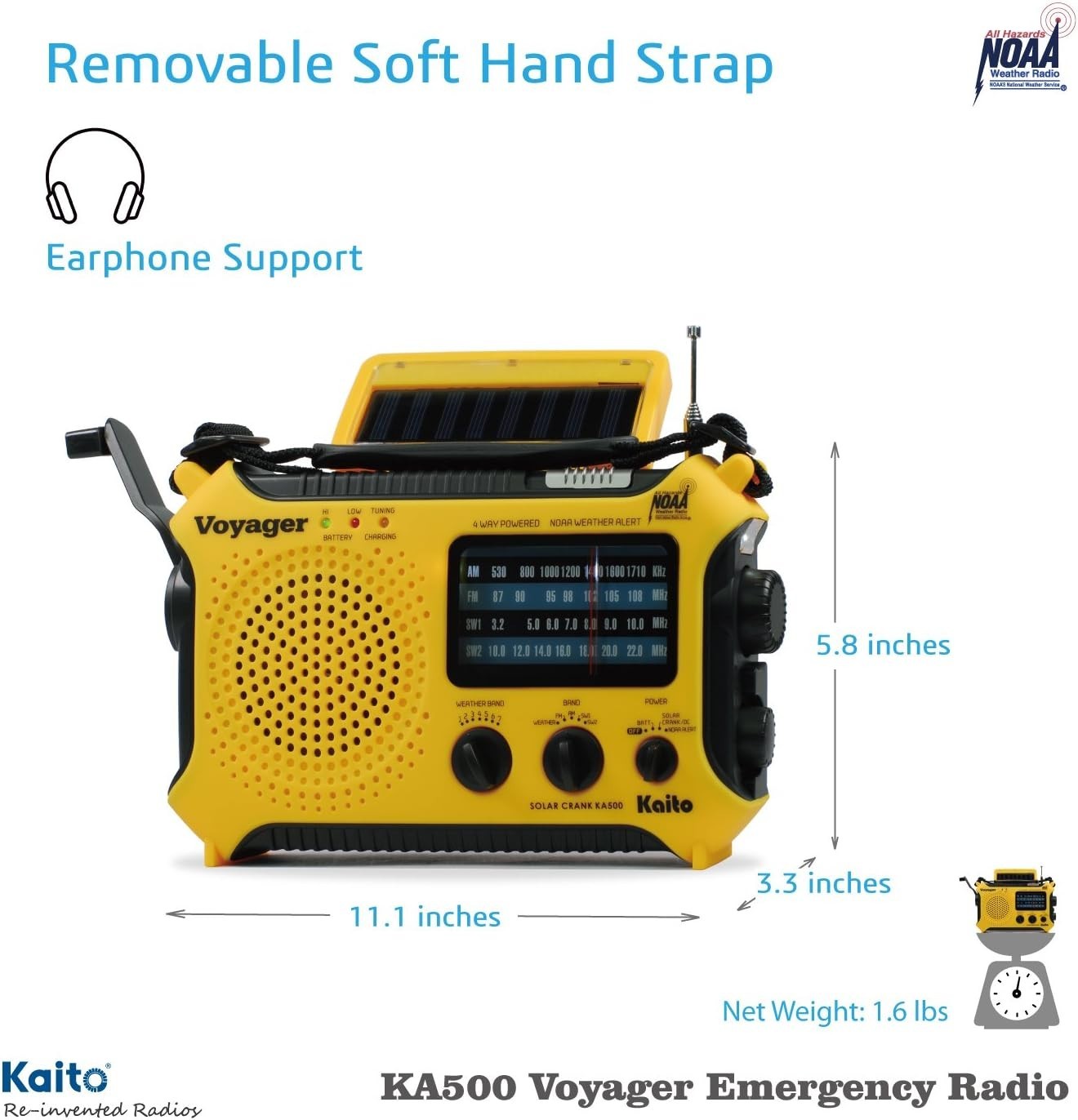 Emergency Weather Alert Radio Solar Hand Crank AM FM SW 7 Band Yellow