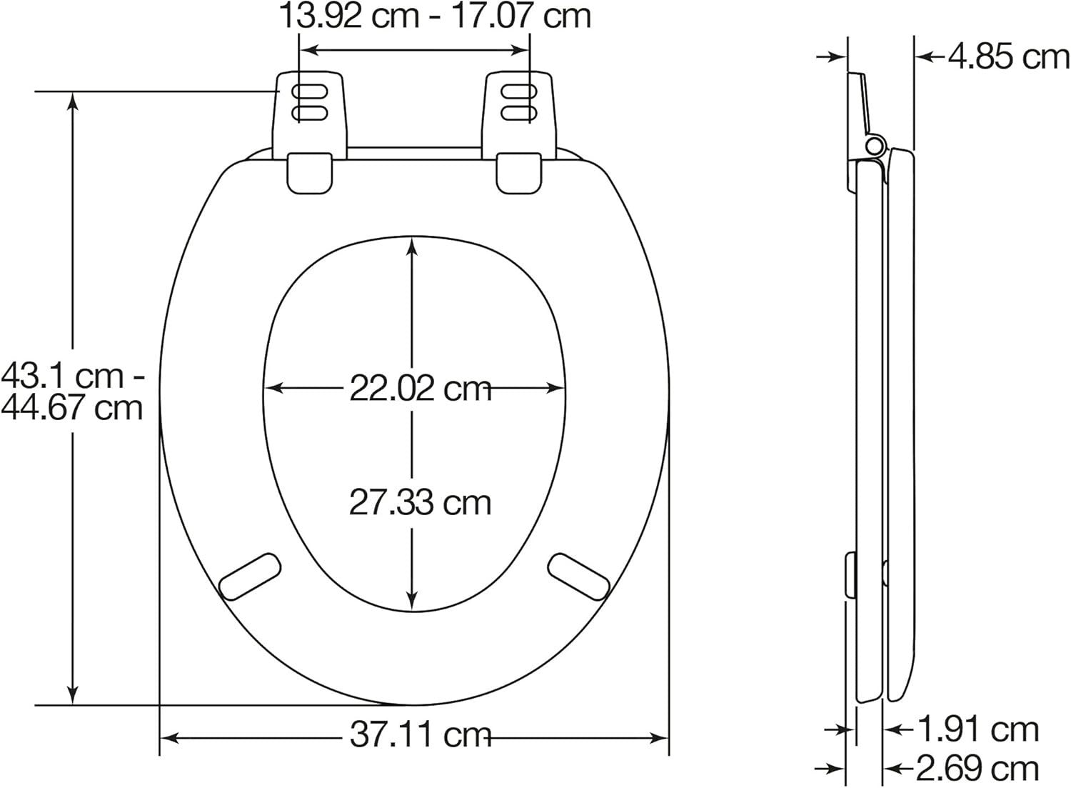 Stay Tight Toilet Seat White Wooden STA-TITE Adjustable Hinges 44.7x37.1x4cm