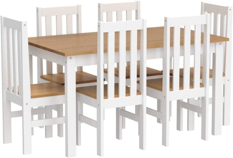 White Oak Effect 5-Piece Dining Set | 4 Slatted Chairs + Table | Rustic Farmhous