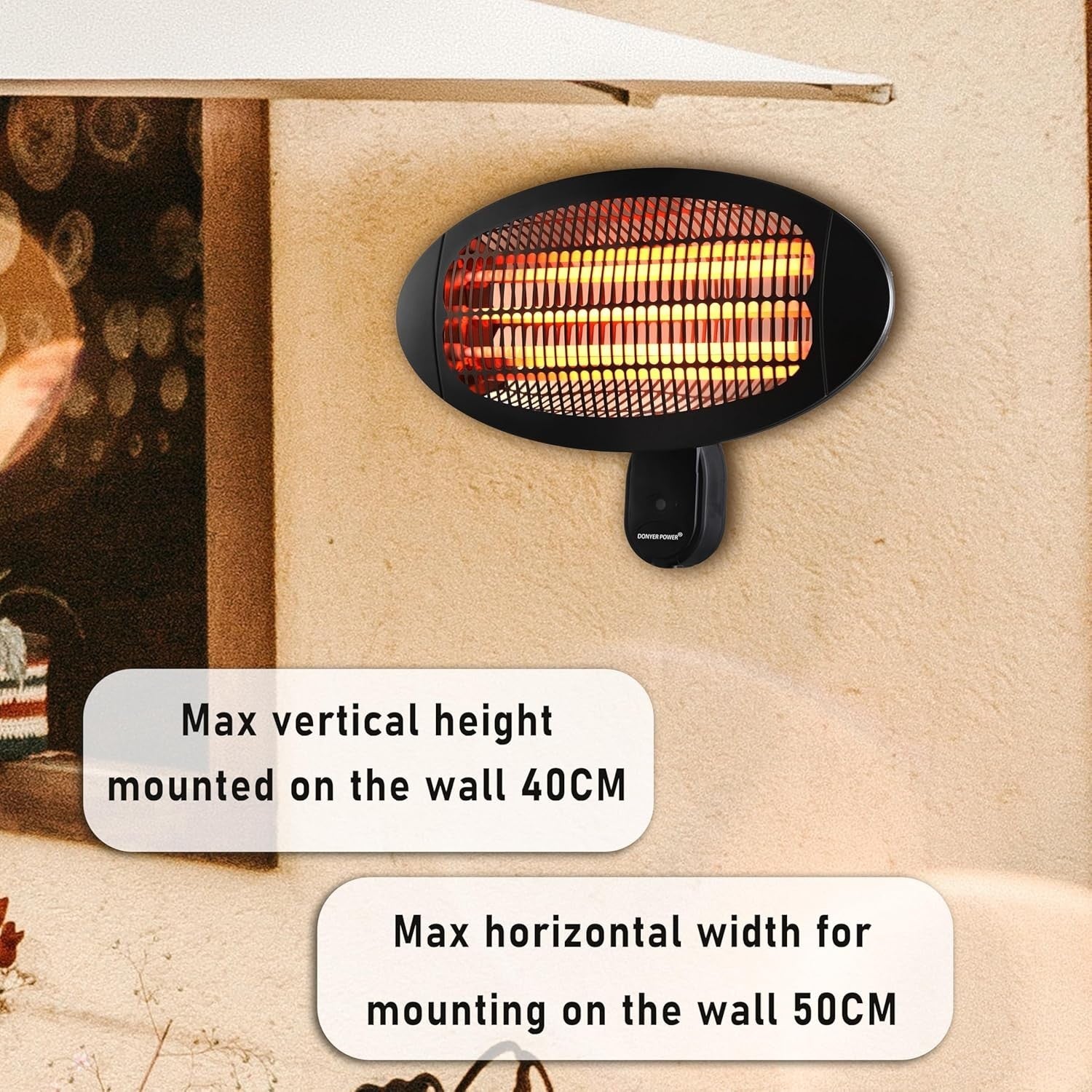 Wall-Mount Quartz Heater 2000W IPX4 Waterproof Outdoor Patio Safe Heat