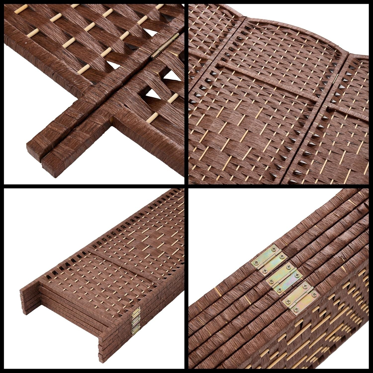 Brown 6 Panel Wicker Folding Room Divider Handwoven Privacy Screen 170cm