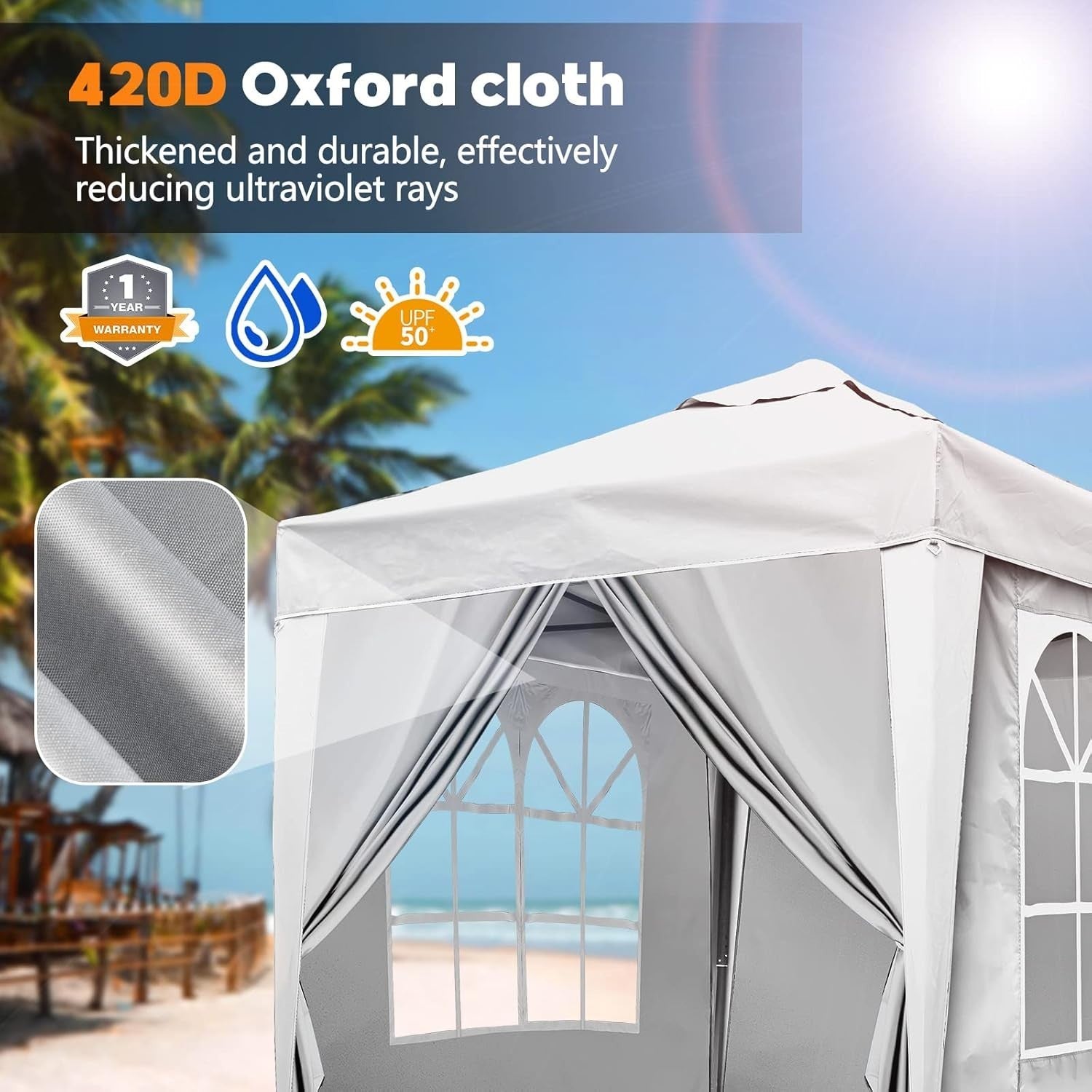 2x2M White Pop Up Gazebo With Removable Sides Waterproof Outdoor Tent