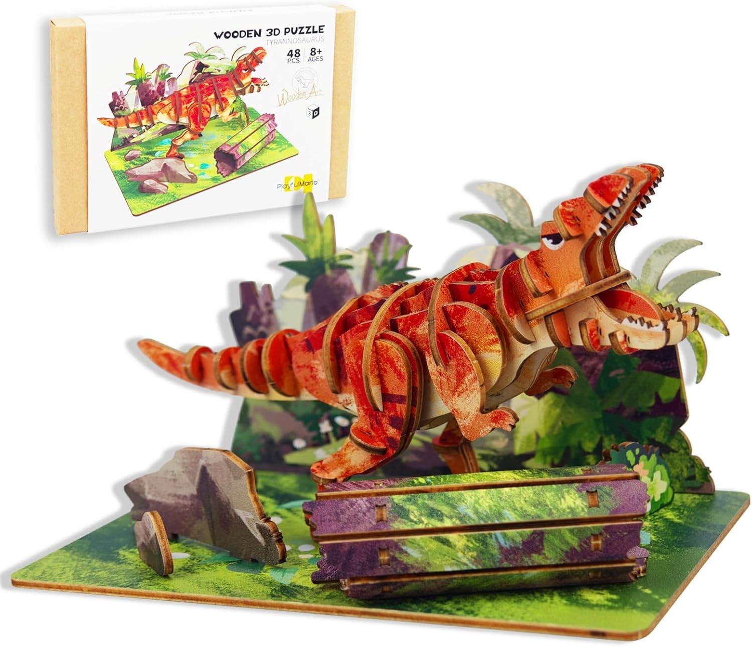 3D Wooden T-Rex Dinosaur Puzzle Kit for Kids - Educational & Handmade