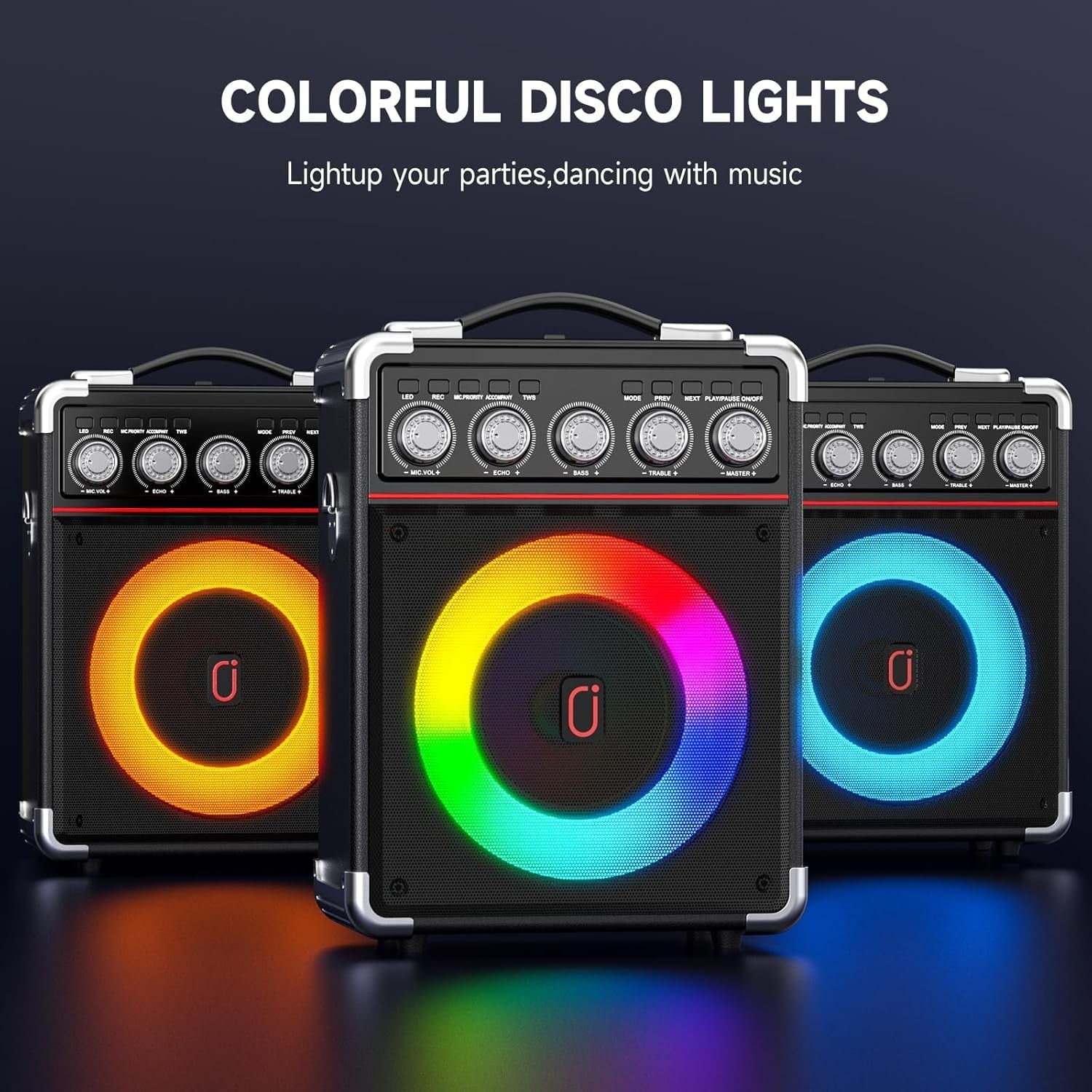 Bluetooth Karaoke Machine with 2 Mics PA Speaker LED Remote