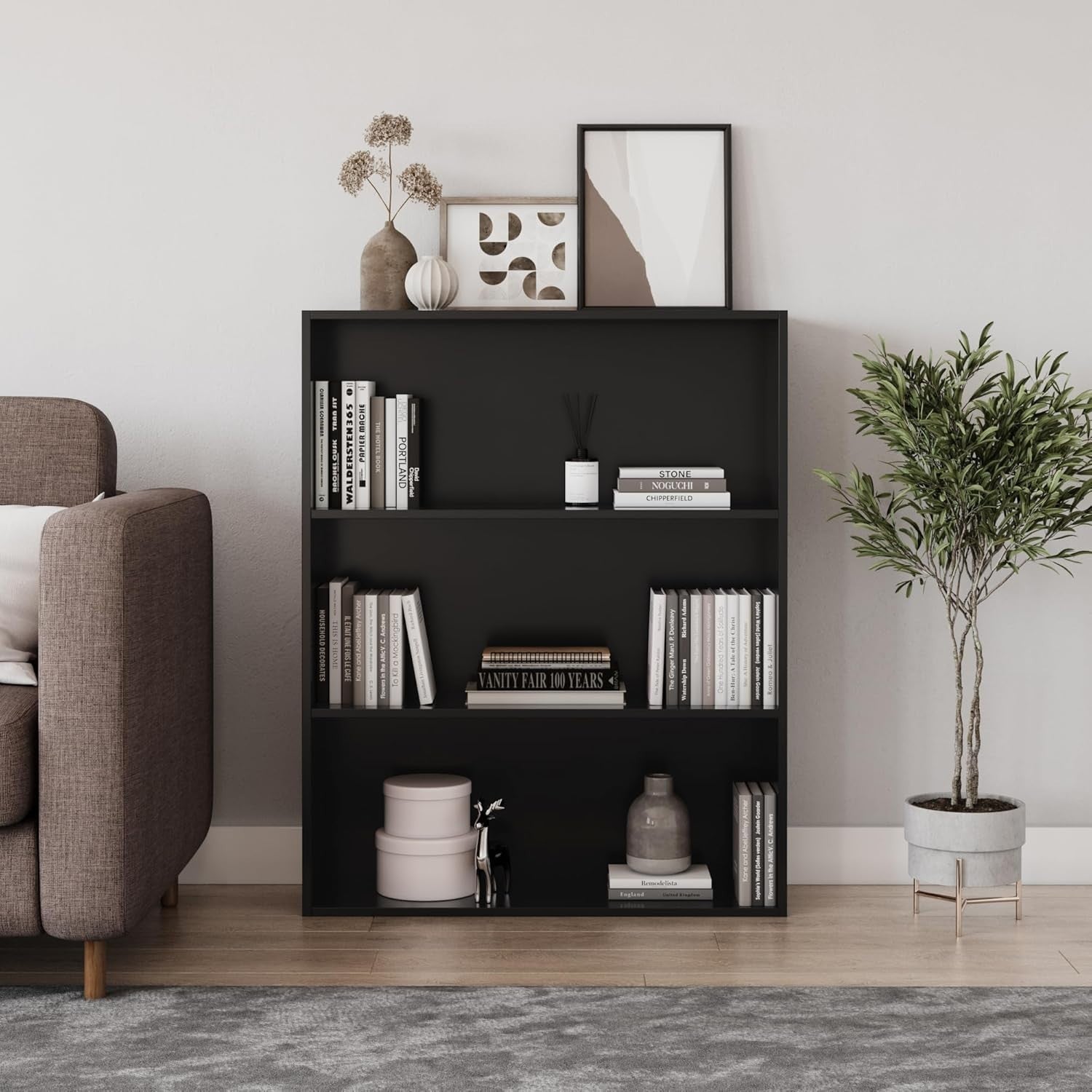 3 Tier Wooden Bookcase Modern Cabinet Compact Storage Display Shelf Black