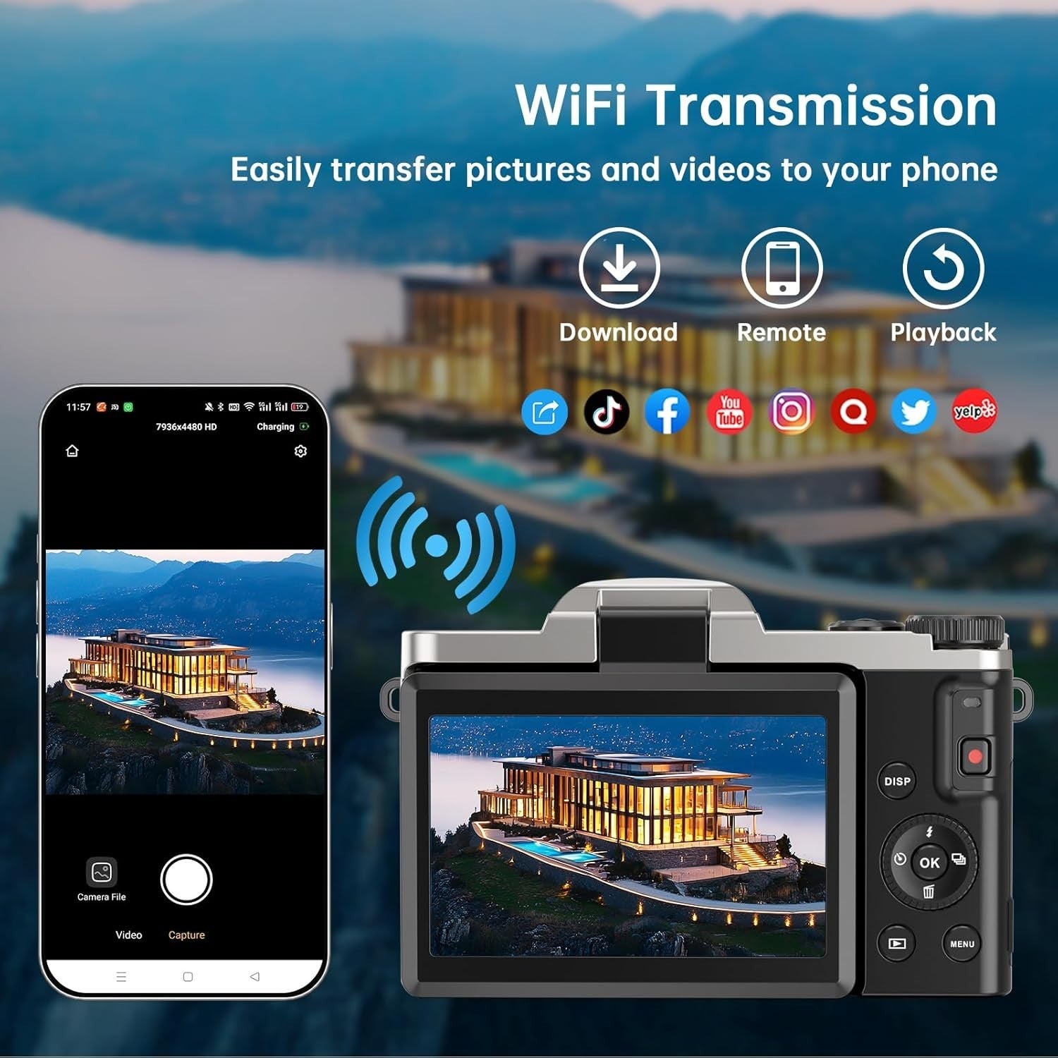 4K 64MP Vlogging Camera WiFi Flip Screen 16X Zoom SD Card Kit