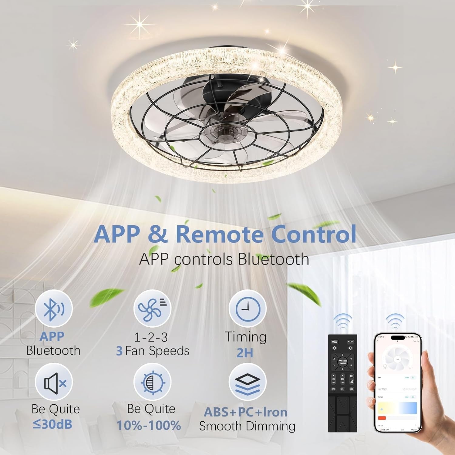 Litglobe 49CM Reversible Ceiling Fan with LED Light, 6-Speed, Dimmable, Quiet