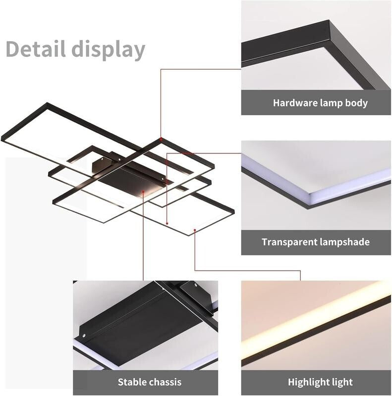 3 Square LED Ceiling Light Dimmable Remote Modern 50W Flush Mount Lamp