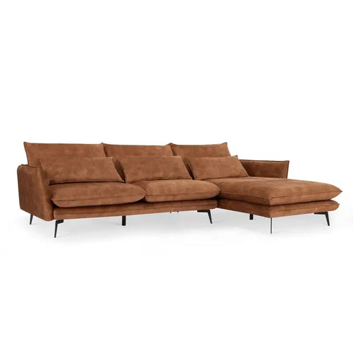 Luxury 3 Seater Corner Sofa w/ Right Chaise Velvet Rust Orange Modern