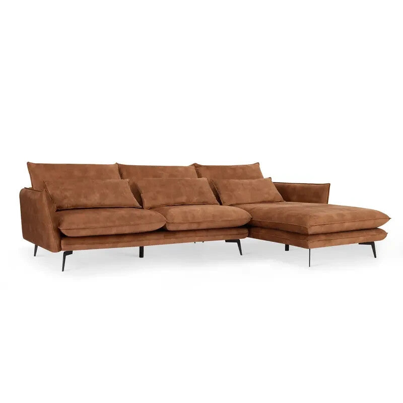 Luxury 3 Seater Corner Sofa w/ Right Chaise Velvet Rust Orange Modern