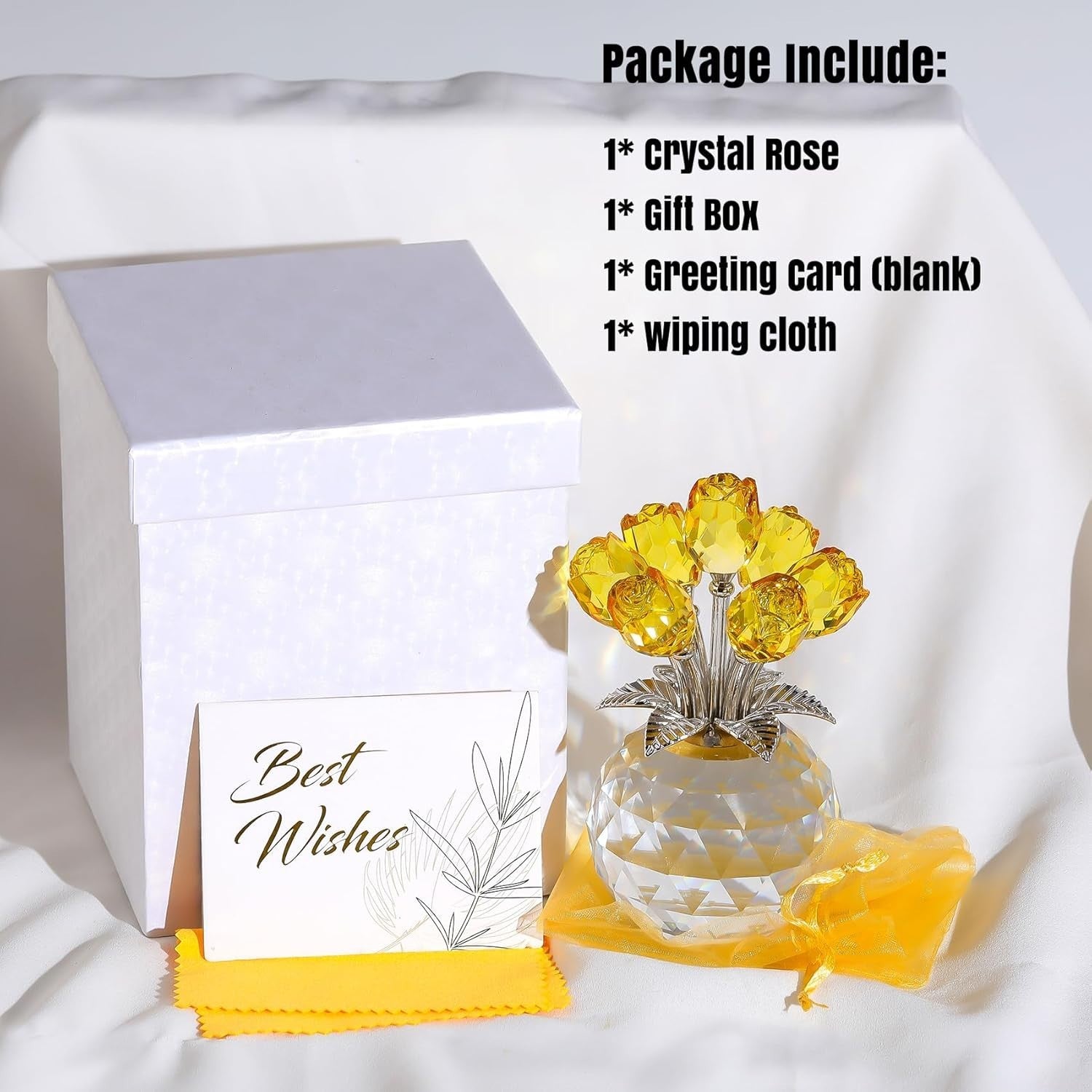 Yellow Crystal Rose Bouquet Ornament Gift for Mum Women Birthday Valentine Decor