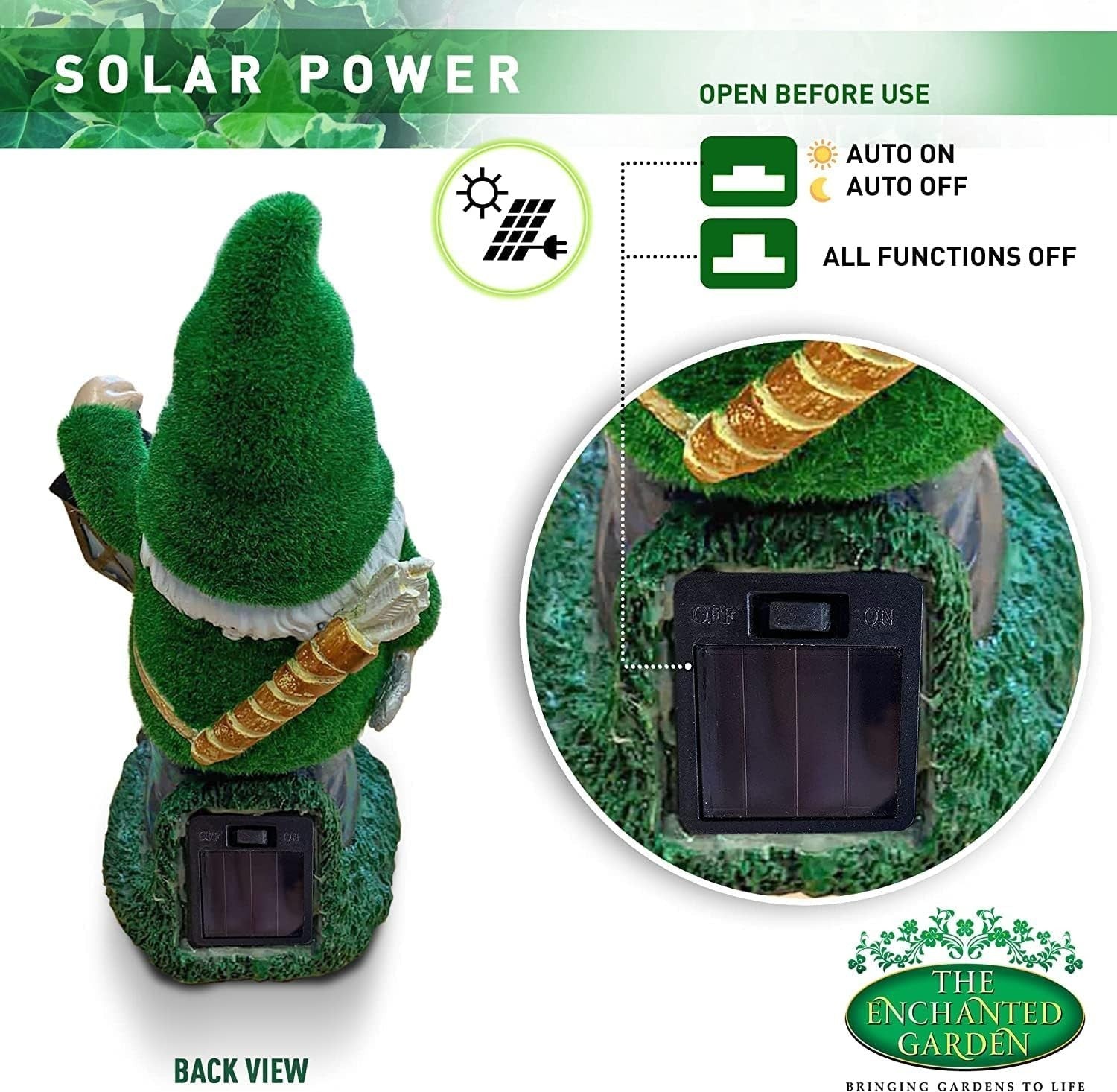 Solar Gnome Ranger Garden Statue Outdoor LED Resin Figurine Patio Lawn Decor