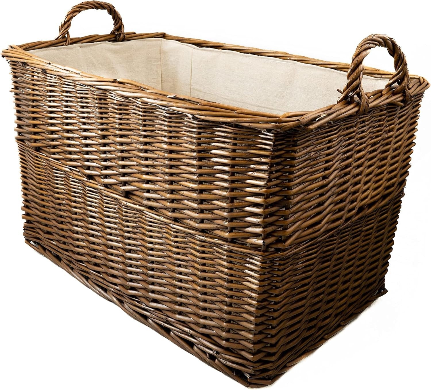 Medium Sturdy Wicker Storage Basket with Lining & Handles 62x40x37cm