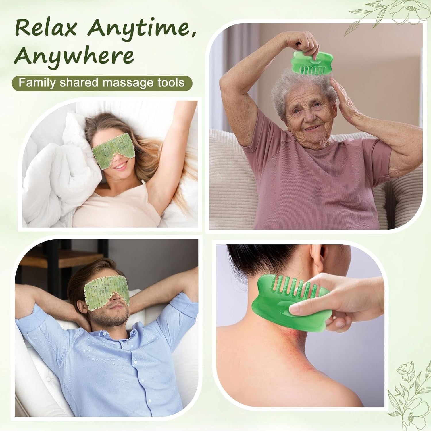 Jade Eye Mask & Gua Sha Scalp Comb Set Cooling Spa Kit