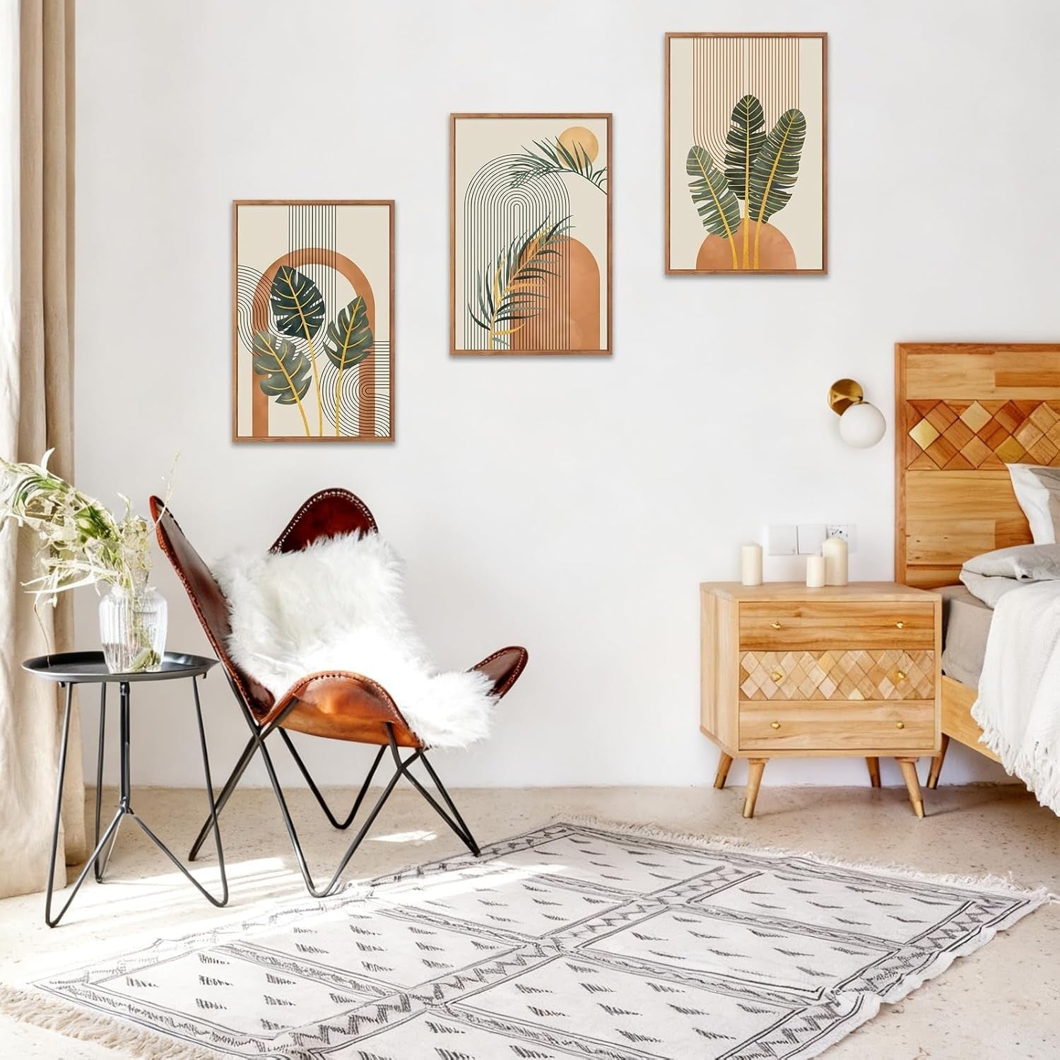 3PCS Wooden Boho Wall Art 30x20cm Geometric Hanging Decor