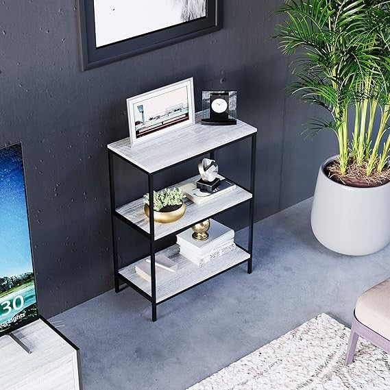 Modern Industrial 3 Tier Shelving Unit – Grey Metal Bookcase Storage Rack