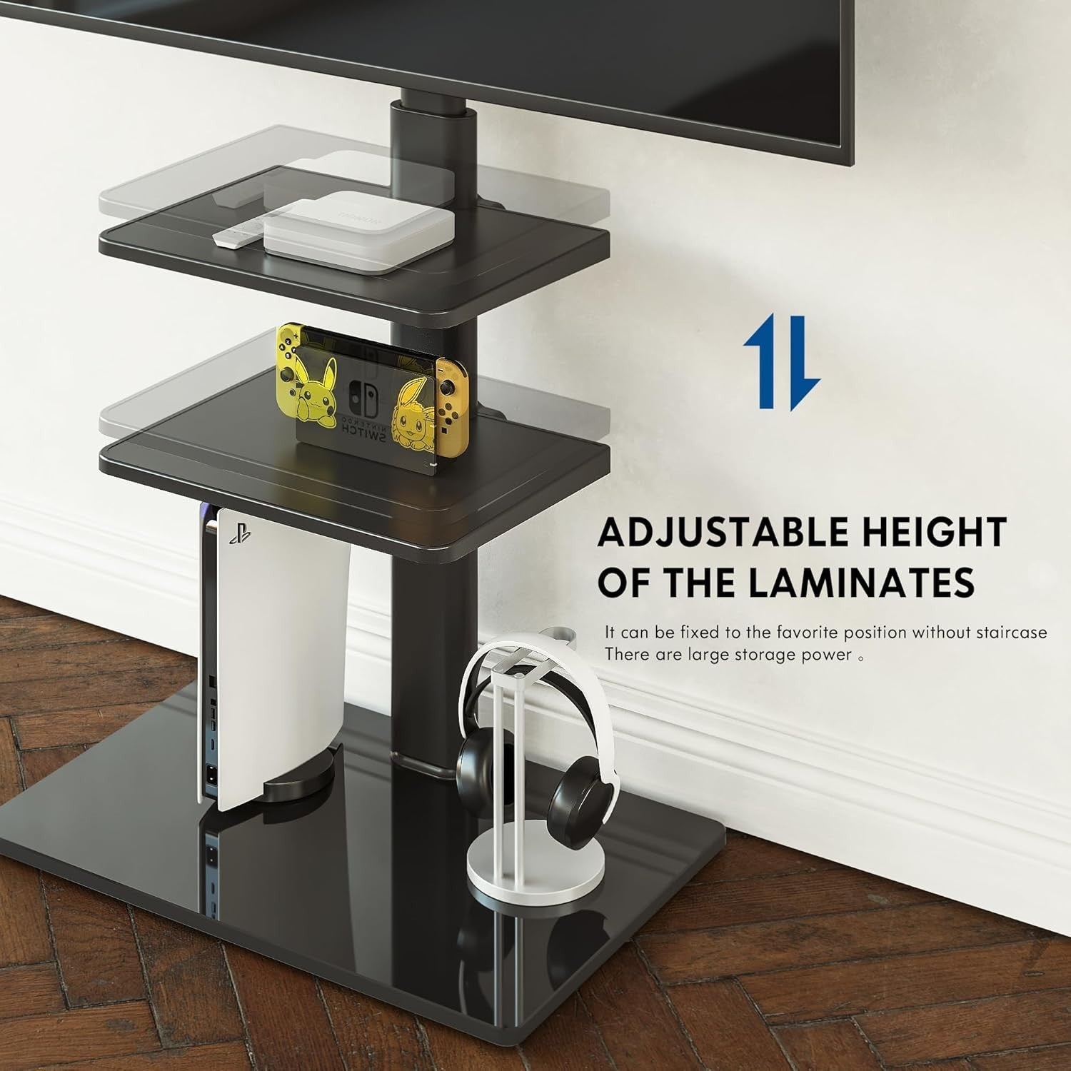 Tall TV Stand 32-60" Floor Mount Swivel Bracket Shelves VESA 30kg