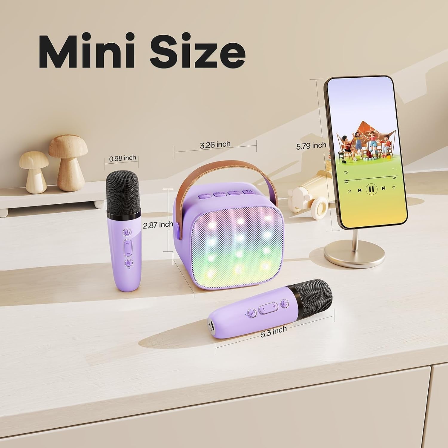 Kids Karaoke Machine 2 Wireless Mics LED Speaker Party Gift
