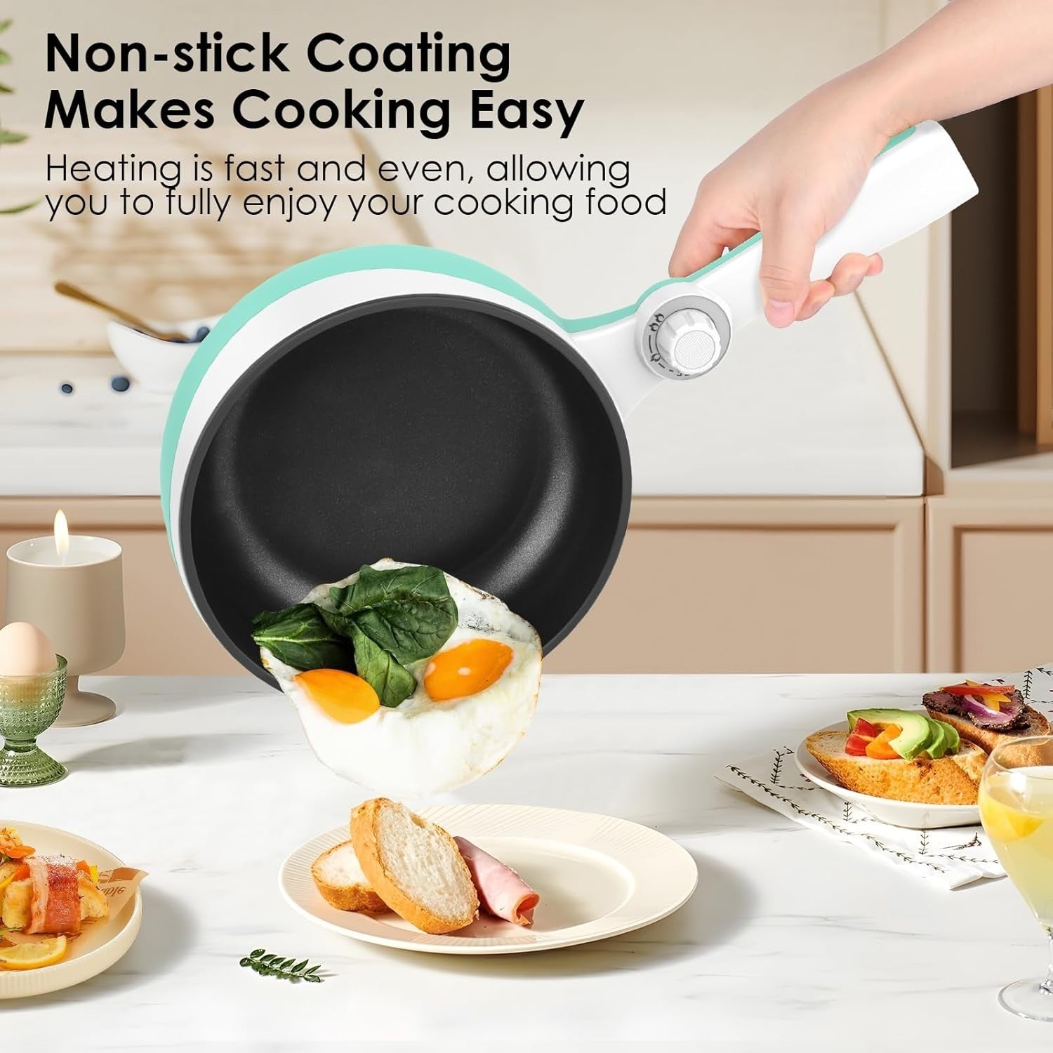 Mini Electric Hot Pot Cooker 1.7L Nonstick Rapid Ramen Skillet Pan