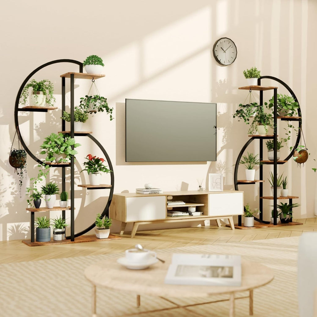 7 Tier Metal Plant Stand S Shape Tall Indoor Outdoor Flower Shelf with Lights