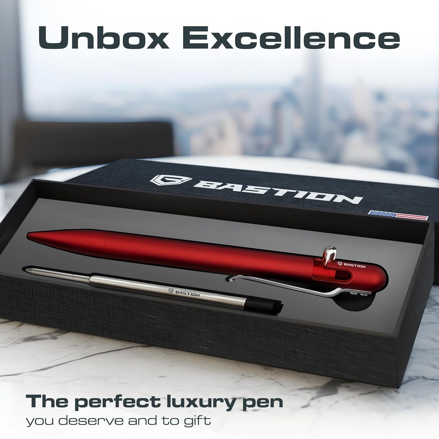 Luxury Slim Red Ballpoint Pen – Aluminium, Bolt Action, Gift Ready