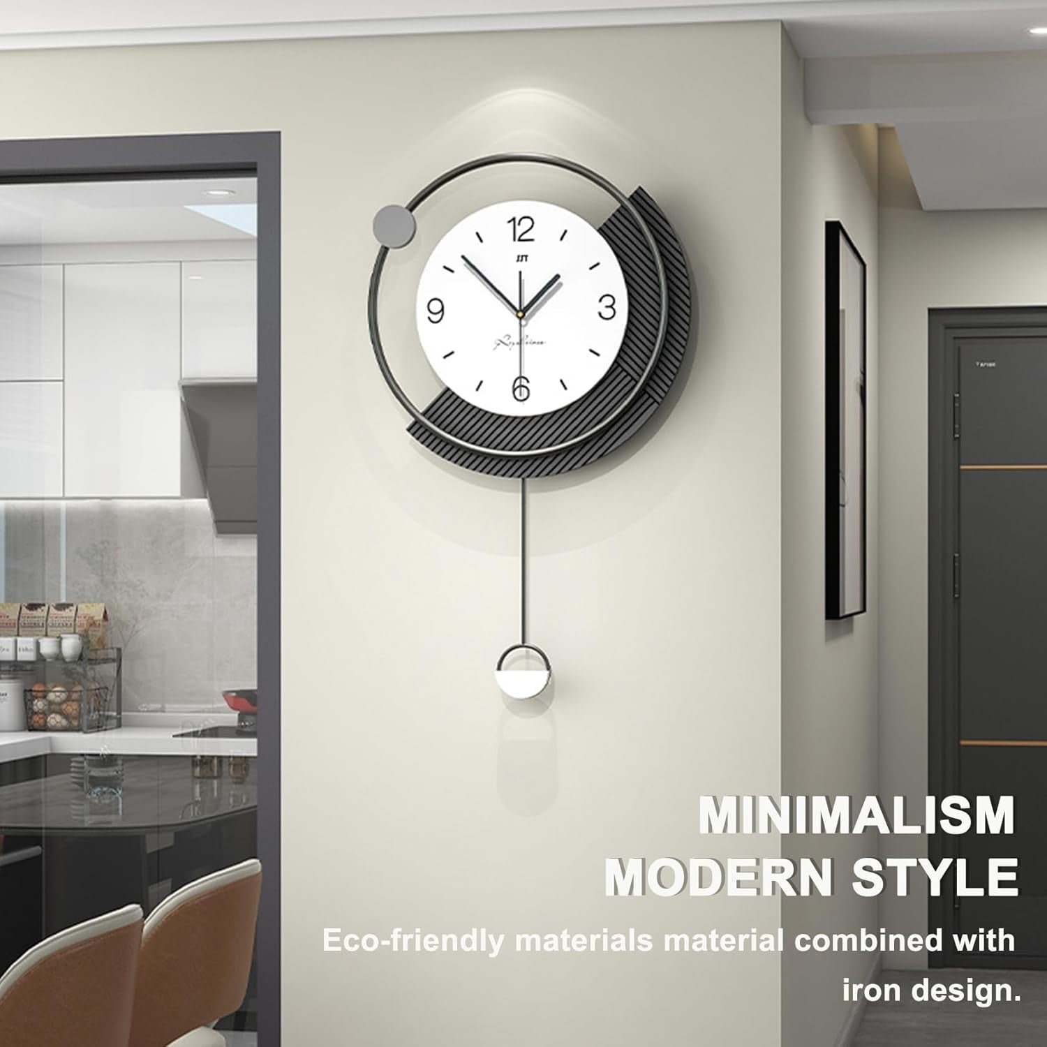 Large Wall Clock 60cm Silent Pendulum Metal Frame Modern Home Office Decor