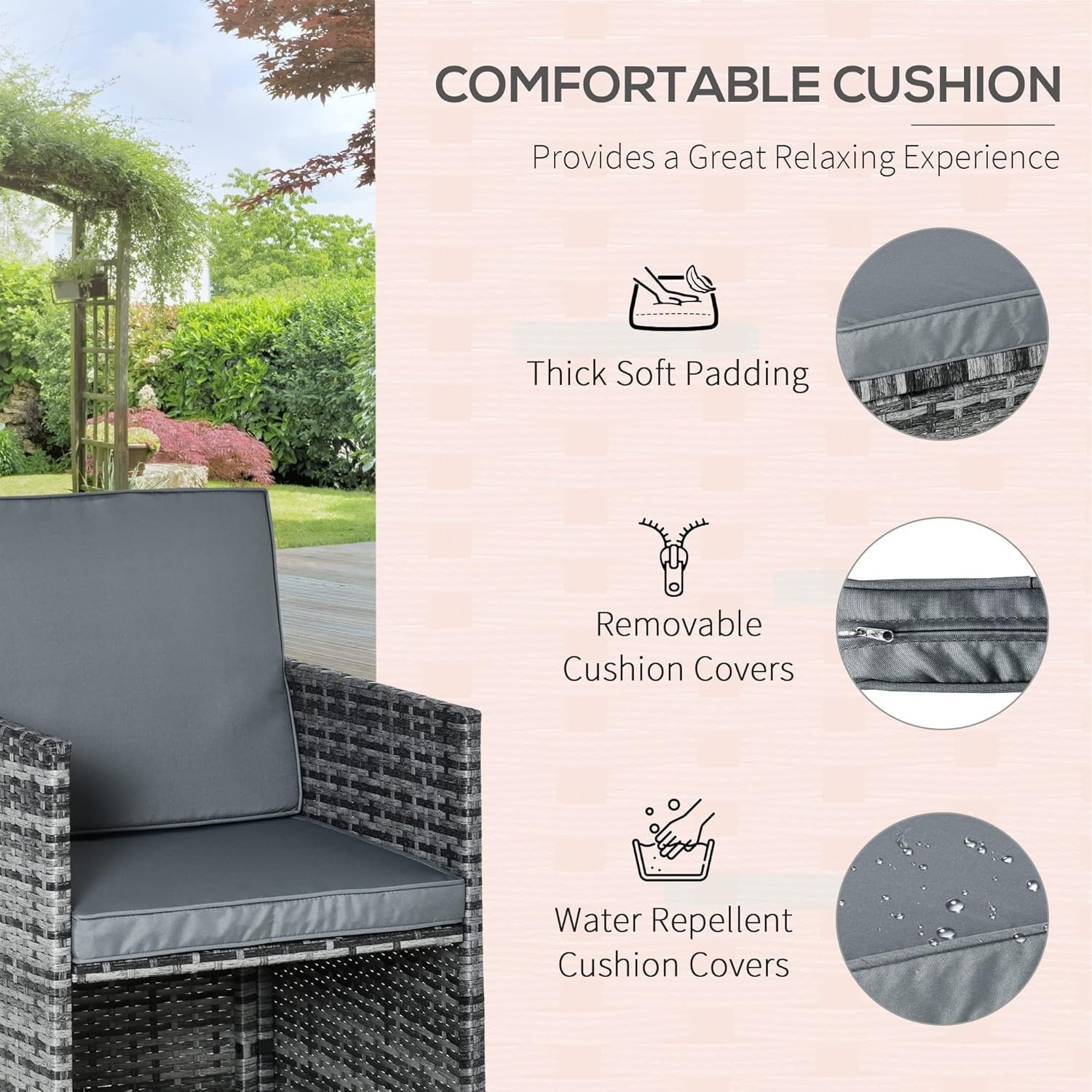 8 Seater Rattan Garden Dining Set with Cushions & Glass Table Patio Furniture