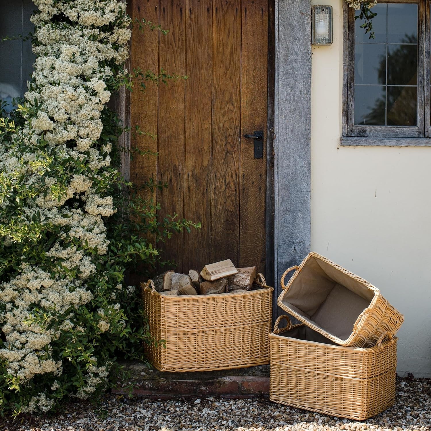 Sturdy Wicker Storage Basket with Padded Lining & Handles, 62x40x37cm