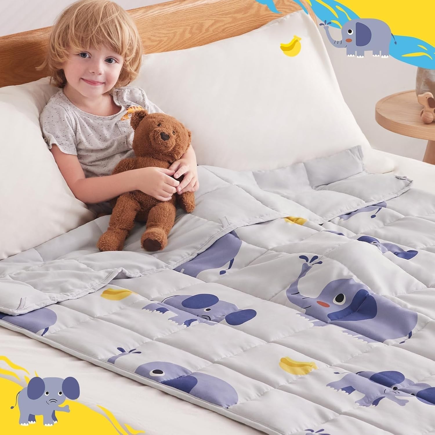 Kids Weighted Blanket 36"x48", 3lbs Grey Elephant Breathable Glass Beads