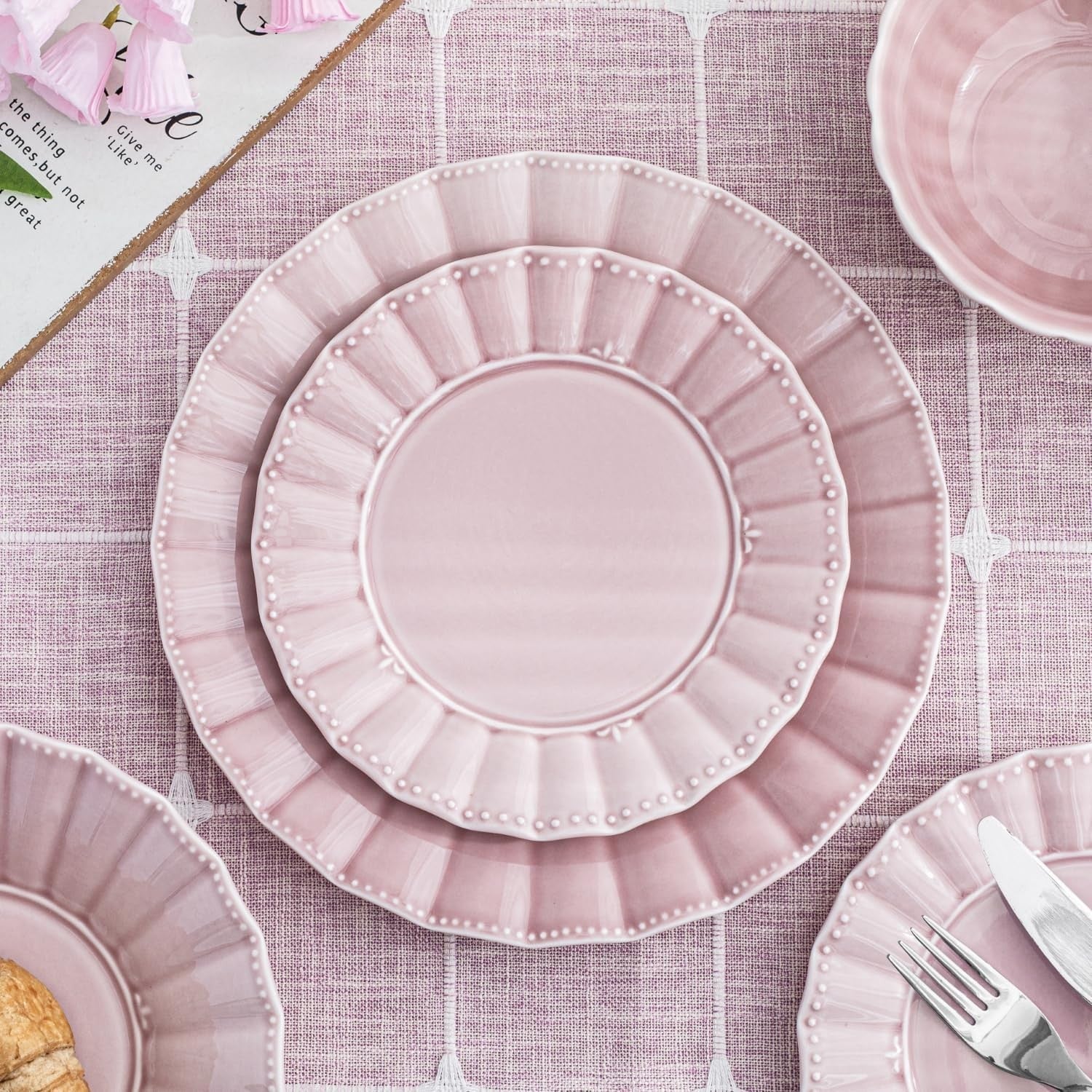 12 Piece Porcelain Dinner Set Colourful Plates Bowls Microwave Dishwasher Safe