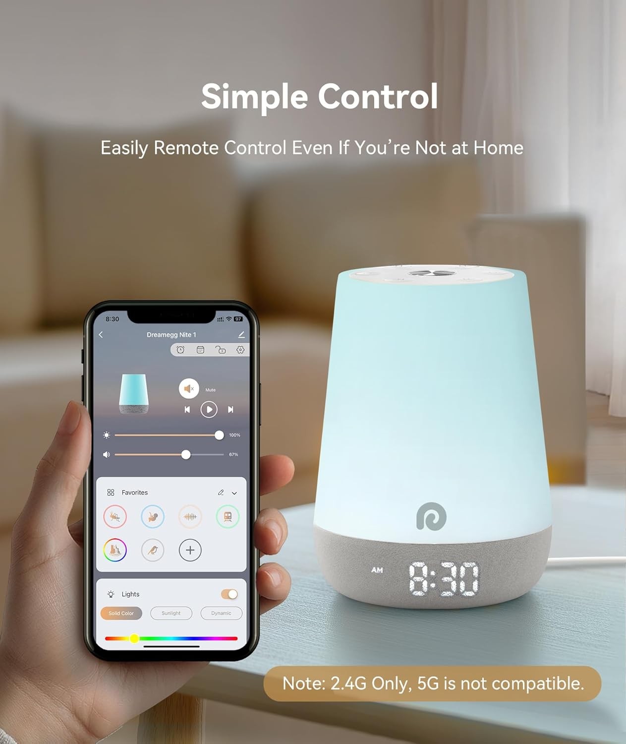 White Kids Sleep Trainer Clock White Noise Machine Night Light App Control
