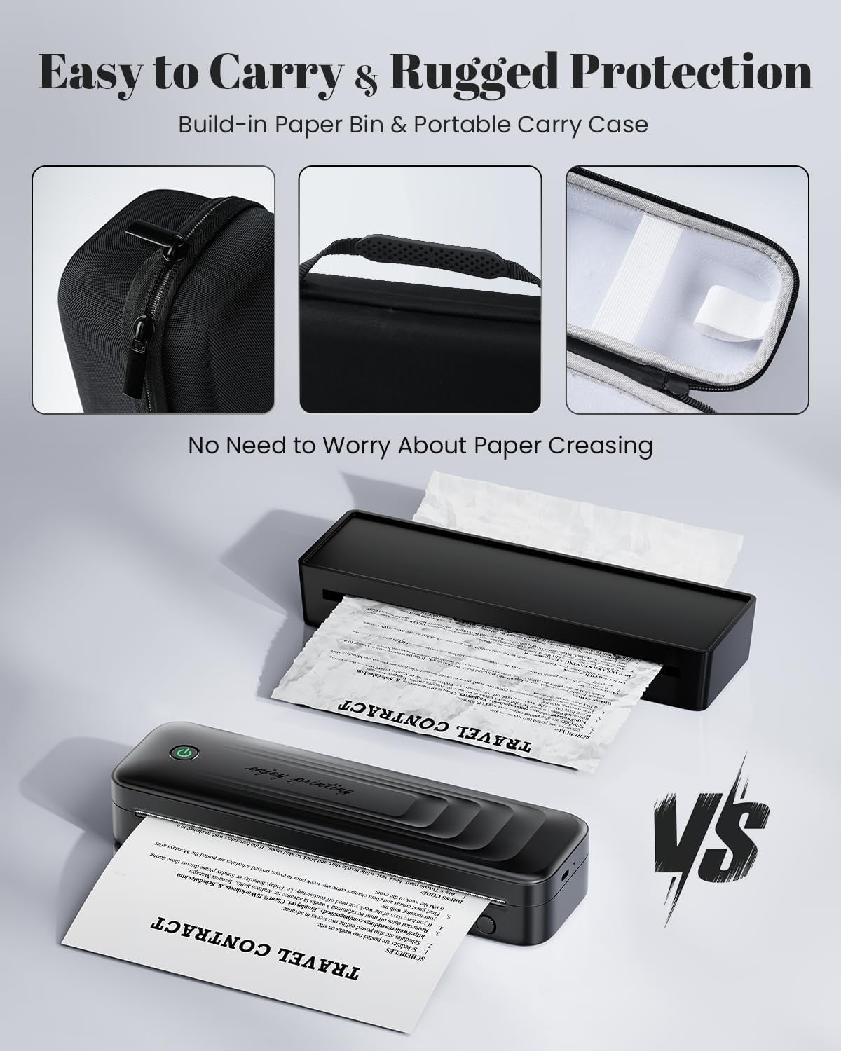Portable A4 Thermal Printer Black Bluetooth Inkless w/ Case & 4 Paper Rolls