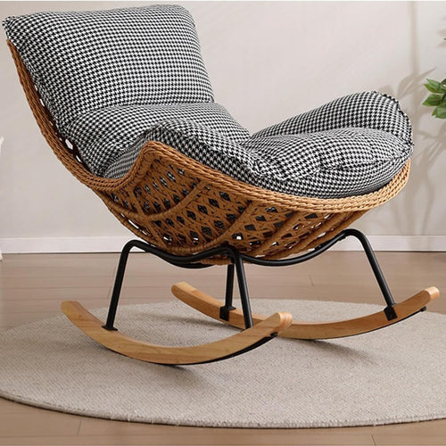 Comfy Rattan Rocking Chair for Adults, Teddy Upholstered Nursery Seat