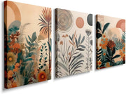 Boho Canvas Wall Art Set of 3 Framed Botanical Prints 40x30cm
