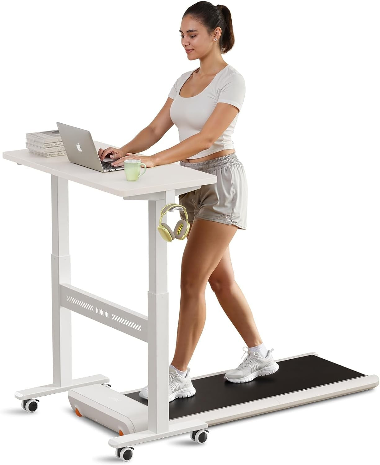 Mobile Standing Desk Walking Pad Compatible Adjustable Pneumatic Desk on Wheels