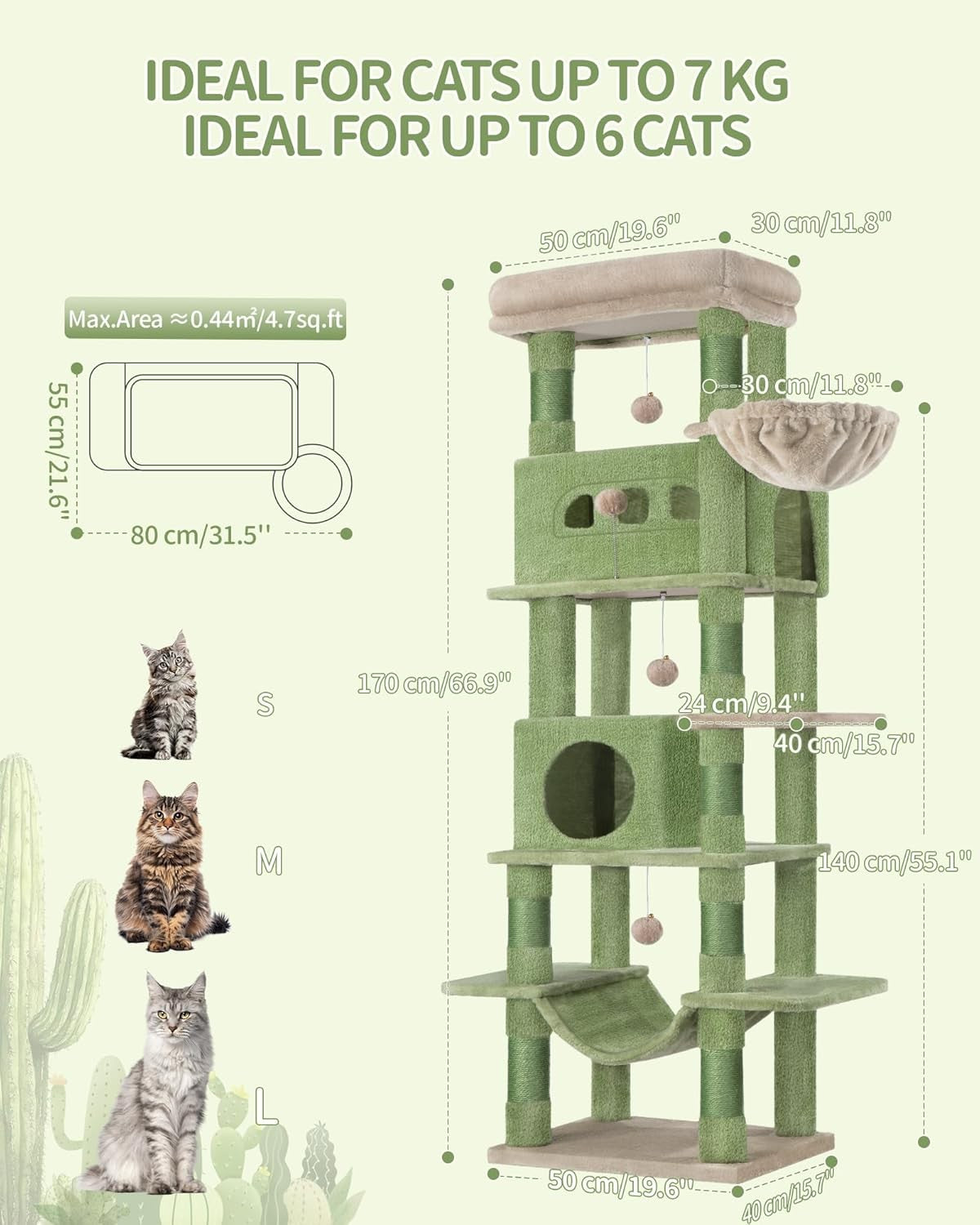 170cm Tall Cat Tree Tower Multi-Level Scratching Posts Condos Large Cats