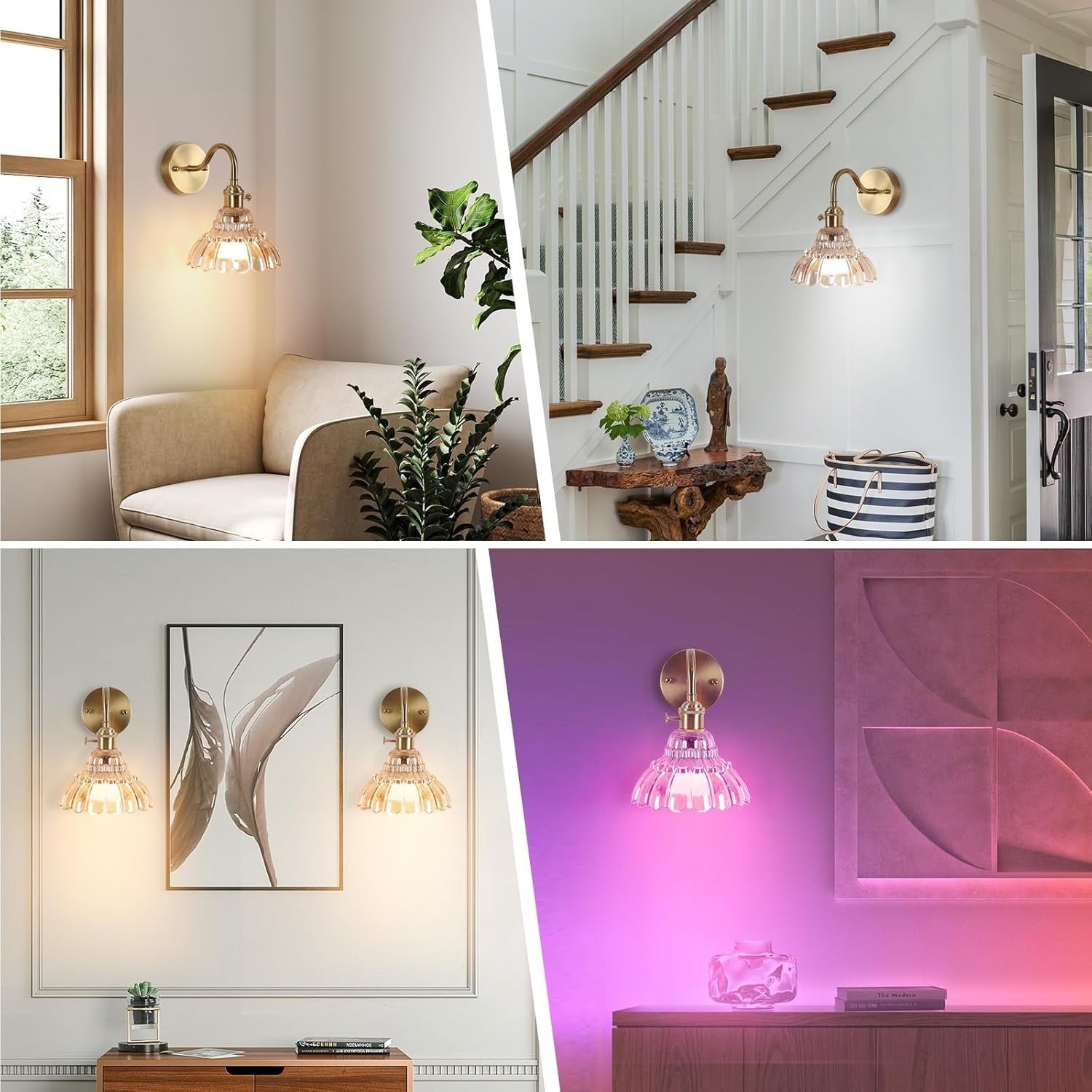 Rechargeable Vintage Wall Lights Amber Glass Dimmable Remote 2-Pack