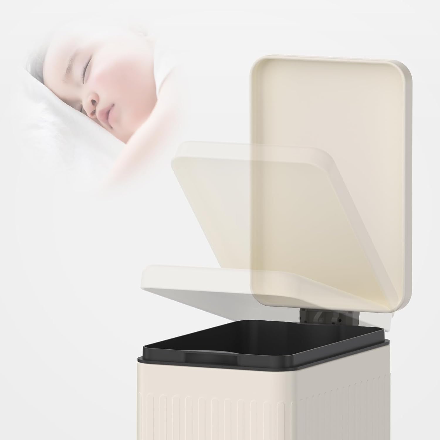10L Slim Stainless Steel Step Trash Can Soft Close Pedal Bin Beige