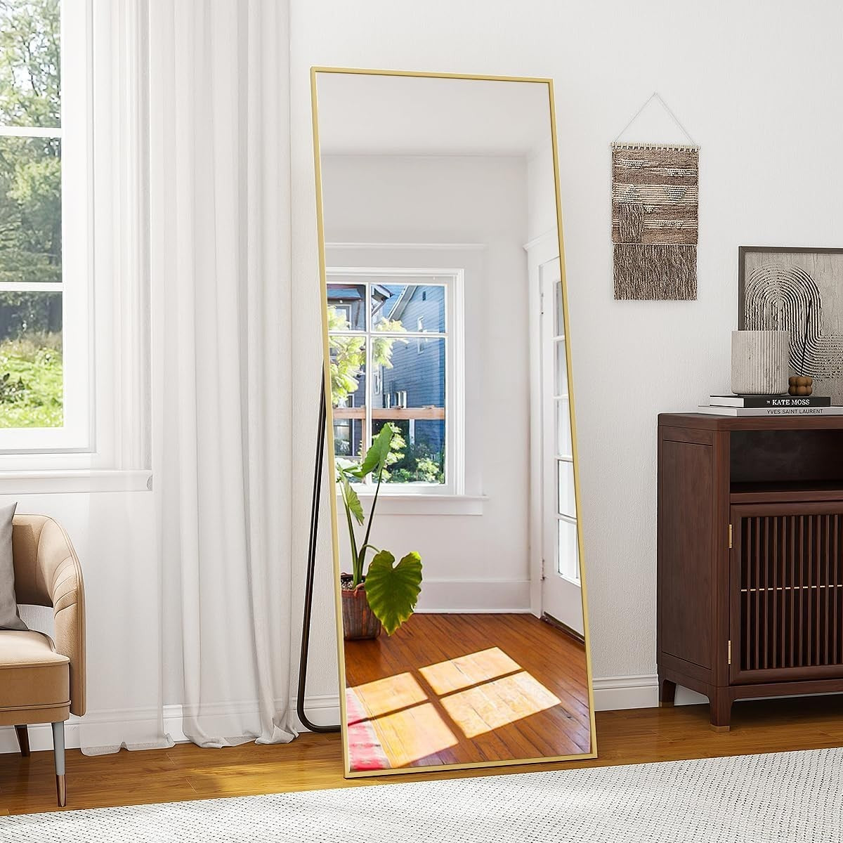 Full Length Floor Mirror 53x163cm Standing Hanging Leaning Modern Gold