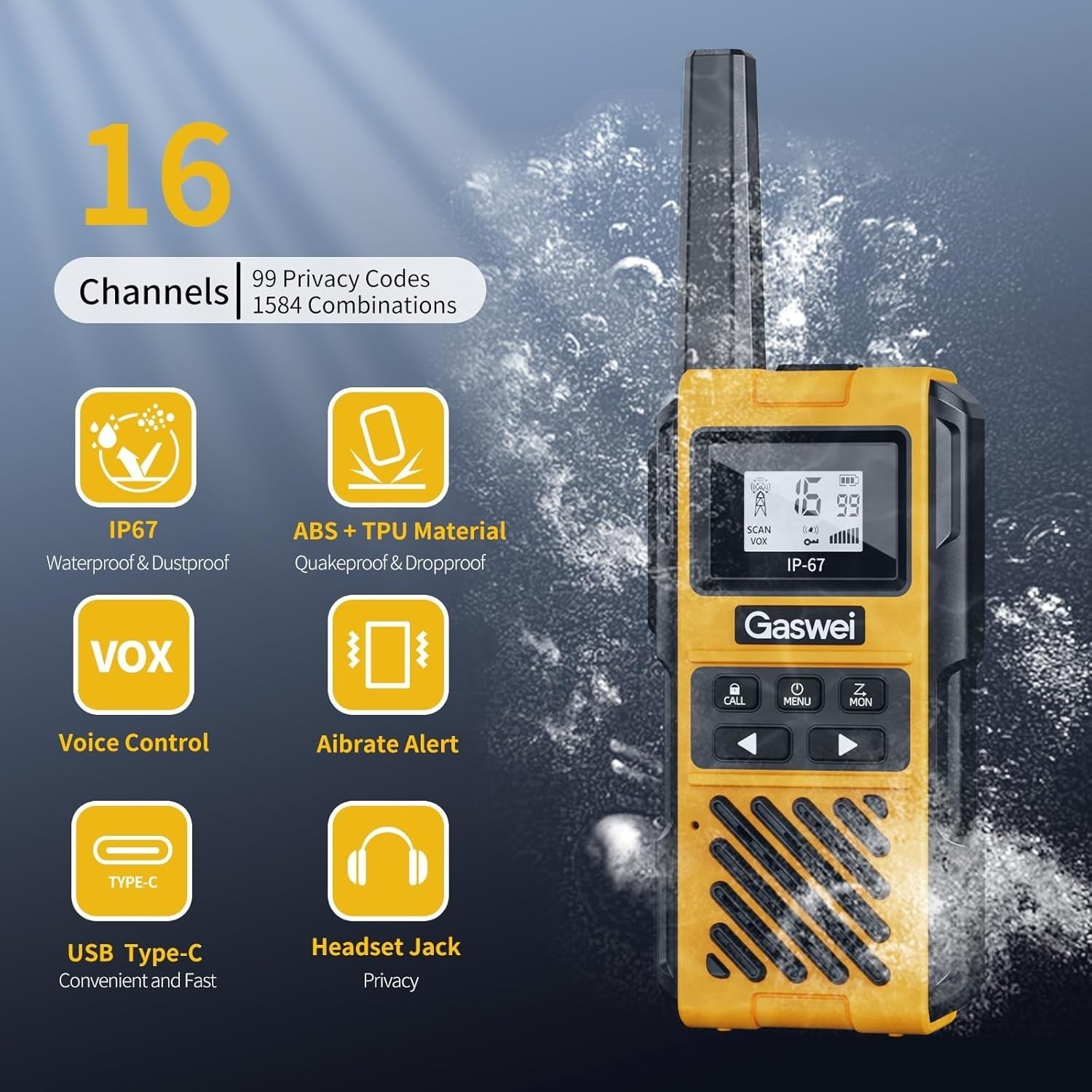 G1Pro Professional Walkie Talkies Rechargeable PMR446 VOX IP67 2 Way