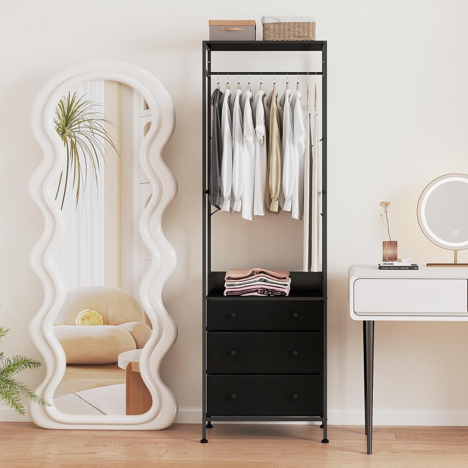 Clothes Rail Black 3 Drawers Freestanding Wardrobe Rack