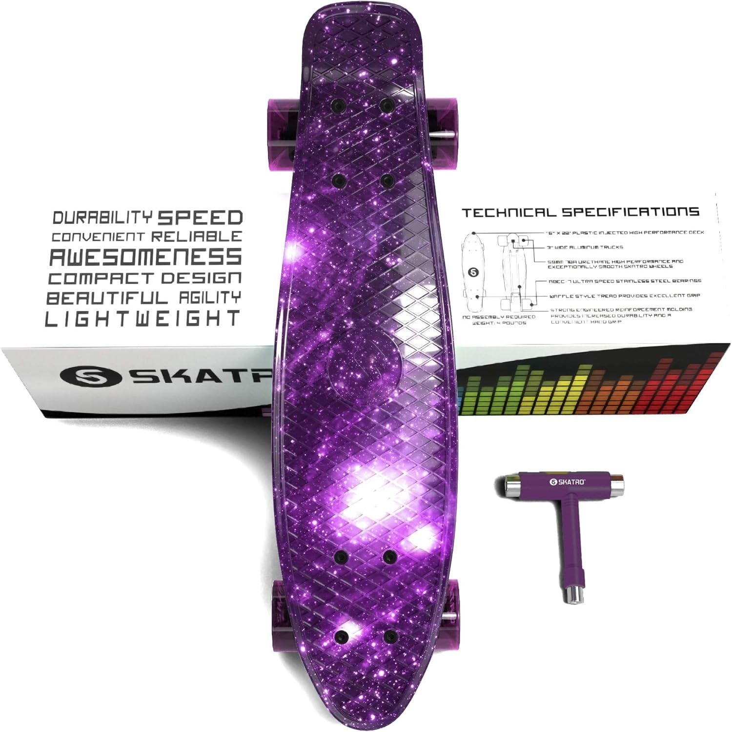 Mini Cruiser Skateboard 22x6inch Retro Plastic Deck Abec 7 Bearings