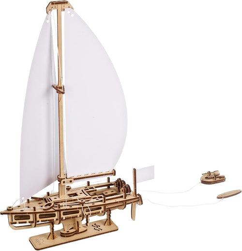 3D Wooden Sailing Yacht Puzzle Model with Stand & Realistic Moving Parts