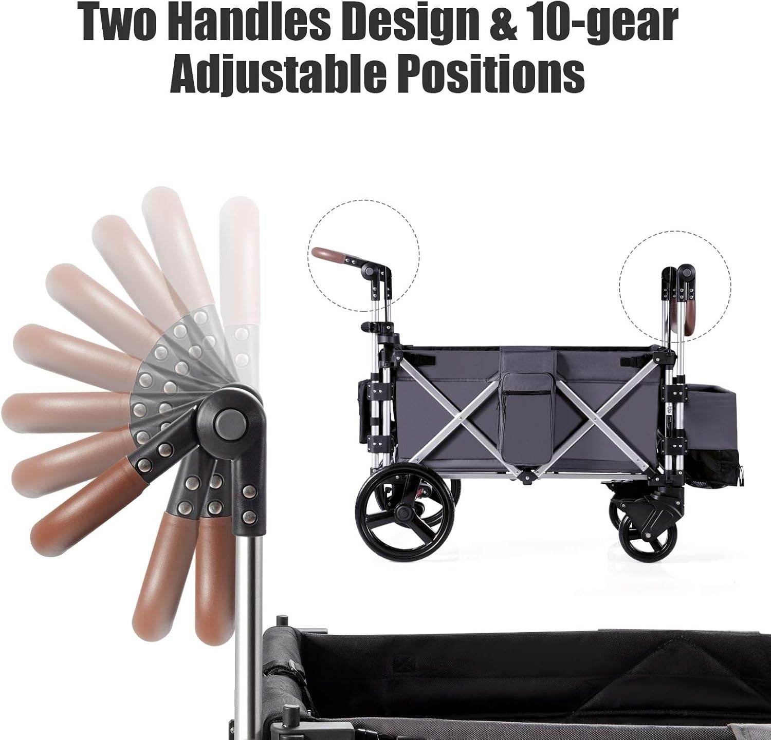 Grey Push Pull Stroller Wagon 2-Seater Folding Cart w/ Canopy 5-Point Harness