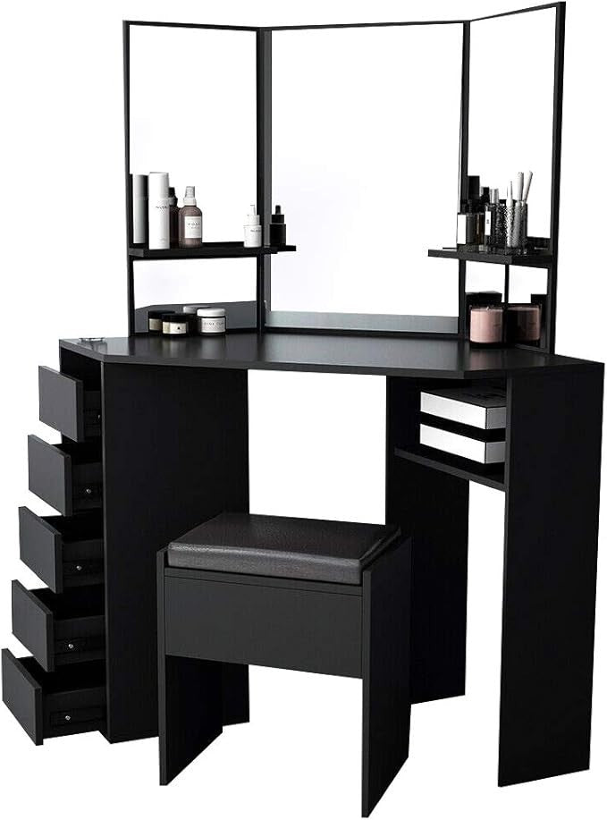 Modern Makeup Dressing Table Vanity Desk LED Mirror Storage Drawers Stool