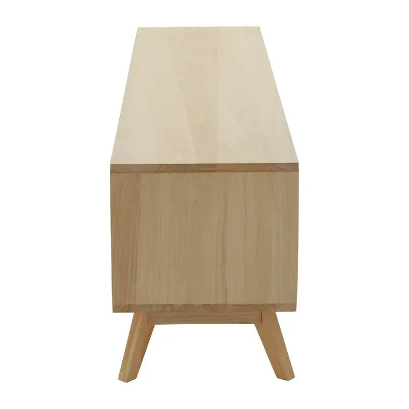 Mid Century TV Unit Oak Effect Low Cabinet 2 Door Media Stand 150cm Wide
