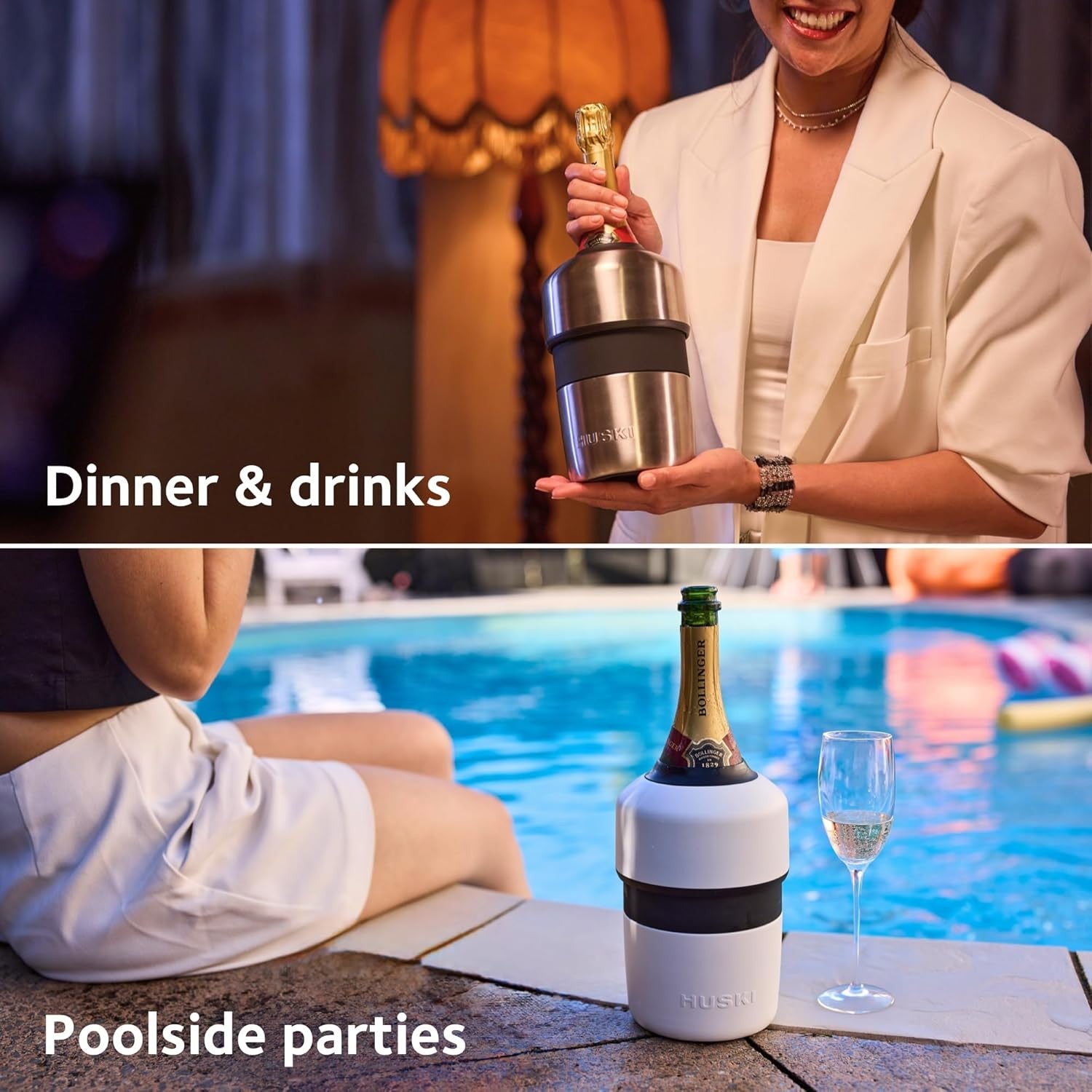 Champagne Wine Bottle Cooler Icicleless Keeps Drinks Cold 6 Hours Beige