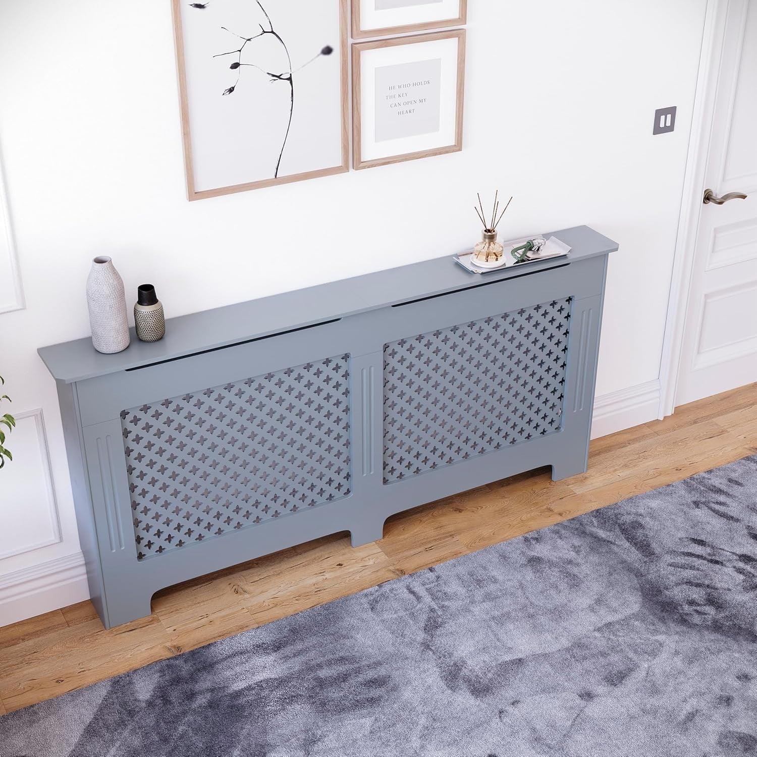 Extra Large Radiator Cover Grey MDF Painted Finish Heat Efficient Modern Design