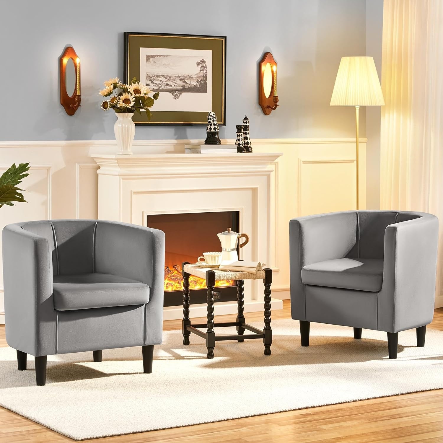 Grey Velvet Tub Chair Upholstered Accent Armchair