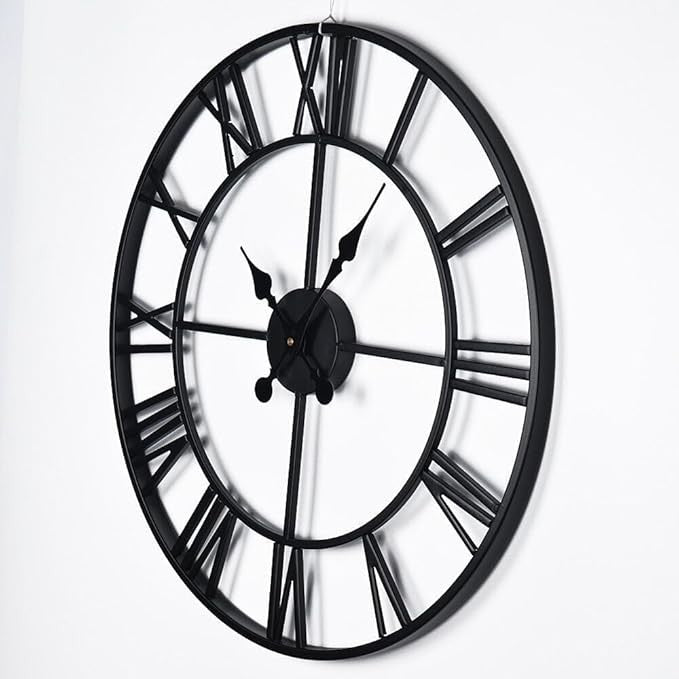 Extra Large 78cm Metal Roman Numeral Wall Clock Silent Open Face Vintage Black